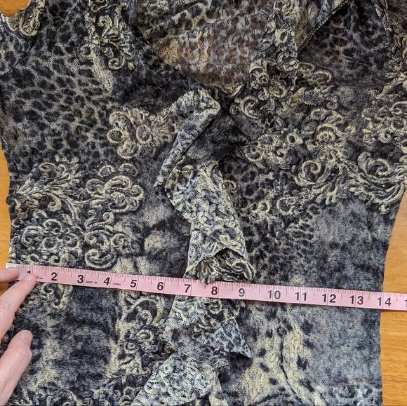Y2K Whimsigoth Sheer Mesh Paisley Leopard Ruffle Blouse - Picture 9 of 11